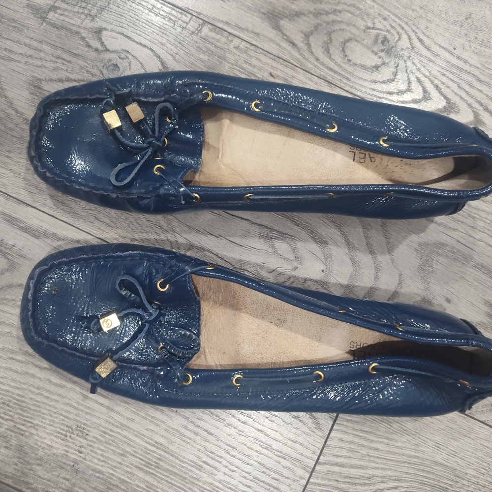 Blue Women's Patent Leather Moccasin Flats